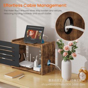 Caja de almacenamiento de madera para router con gestión de cables, organizador de escritorio para módem WiFi, regleta de alimentación y soporte para proyector - Product Image 2
