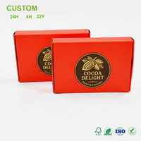 Boîte d'expédition personnalisée pour chocolat, ronde, dorée, avec logo cacao, en carton ondulé mat orange, pour boutique de cadeaux et marque gastronomique