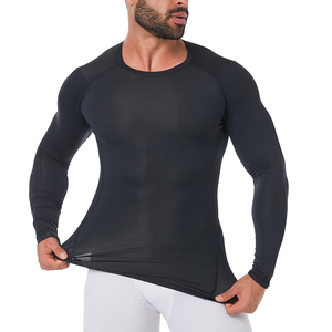 Camicie da uomo a compressione <span class=keywords><strong>termica</strong></span> a manica lunga nera camicie da corsa a strato di Base per l'inverno - Product Image 2