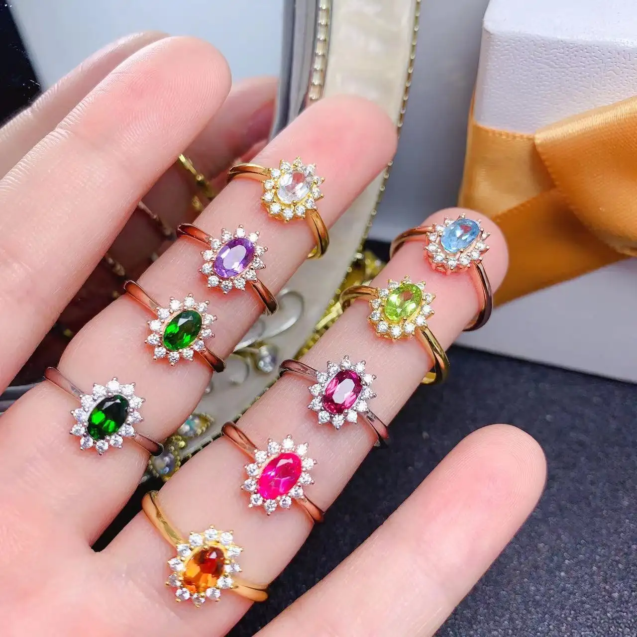 Nouveau Design pas cher prix 925 argent Sterling 4mm * 6mm pierres précieuses naturelles zircon cubique femmes anneaux