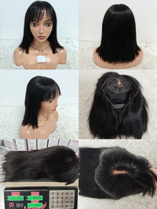 Letsfly Promotion 30$ 12A Yaki Fringe Bob <b>Wigs</b> 1x2.5inch Lace <b>Wigs</b> with Bang 12inch Color 100% Human Hair Wholesales Virgin Hair - Product Image 3