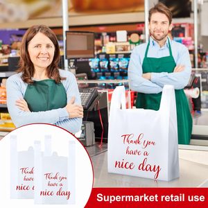 ถุงใส่เสื้อยืด ถุงพลาสติกแบบใช้ซ้ำได้และแบบใช้ครั้งเดียวสำหรับธุรกิจขนาดเล็ก ร้านขายของชำ (สีขาว, สีแดง) - Product Image 4