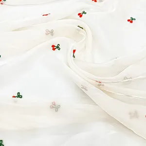 New Design Reasonable Price Organza Embroidered Fabric Customization Cherry Embroidery Organza