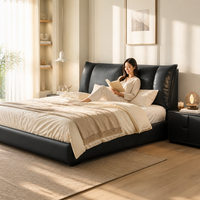 Lit rembourré noir de luxe moderne avec tête de lit à ailes, taille King/Queen, cadre de lit avec rangement à vérin à gaz, mobilier de chambre minimaliste