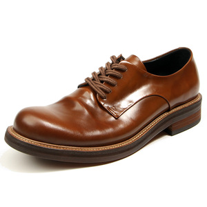 Chaussures Derby pour hommes en cuir de cheval, bout rond, style Oxford, pour mariage, affaires, formelles, faites à la main, élégantes, marron clair - Product Image 1