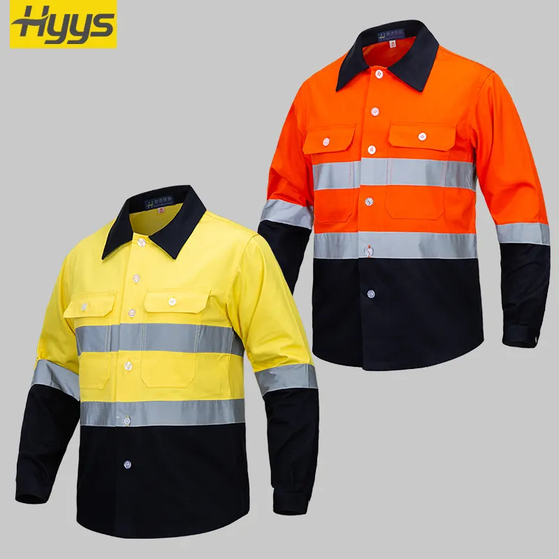 Xây Dựng Cao Hi VIS Quần Áo Làm Việc Làm Việc Quần Áo Mặc Áo Khoác Đồng Phục Làm Việc Cho Nam Giới Quần Áo Công Nghiệp An Toàn Phản Quang Áo Sơ Mi