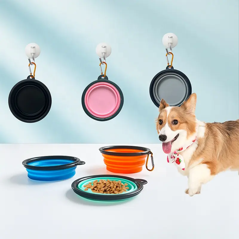 Pabrik grosir silikon portabel dilipat hewan peliharaan anjing makanan air mangkuk ukuran S