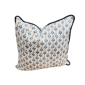 Premium Handmade Cotton Piping Pillow <b>Cover</b>, Florals Block Print Design Cotton Fabric <b>Throw</b> Pillow <b>Covers</b> - Product Image 1