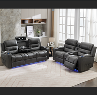 Ensemble de canapés inclinables électriques 3+2+1 en similicuir avec éclairage LED et haut-parleur Bluetooth pour home cinéma – Vente en gros