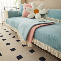 Nouvelle Coussin de Canapé en Flanelle Ultra Douce Couleur Unie Style Coréen Frais Antidérapant avec Volants pour Automne Hiver