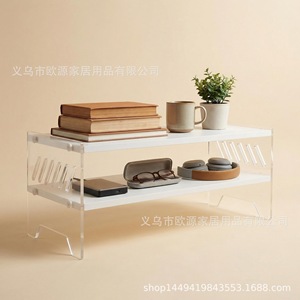 Desktop <b>Computer</b> Riser Stand Double Layer Acrylic Laptop Keyboard <b>Storage</b> Office Desk Organizer Multifunctional - Product Image 4