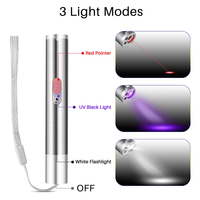 Haute qualité médical LED stylo lumière ultraviolette + pointeur Laser Mini 3 1 vente chaude usine USB lampes de poche en acier inoxydable torches