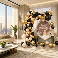 Guirlande de ballons en latex chromé or, noir et rose pâle pour décoration de fête d'anniversaire, de mariage ou de remise de diplôme
