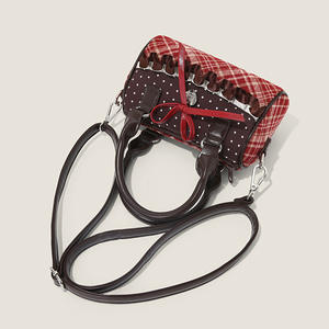 Sac à bandoulière portable pour femme, motif écossais rouge, patchwork, design en dentelle, idéal pour les sorties - Product Image 4