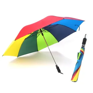 プロモーションカスタム防風レインボーオートオープン2つ折りゴルフ傘