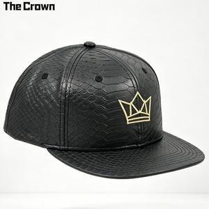 Custom Logo Snakeskin Pu Leather <b>Flat</b> Brim Cap Wholesale Bulk 3D Embroidered Structured 6 Panel <b>Hat</b> Manufacturer - Product Image 2