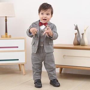 Ensemble quatre pièces d'hiver à manches longues pour enfants, veste, costume pour garçons, motif à carreaux, style européen et américain, tenue de fête du Nouvel An - Product Image 6