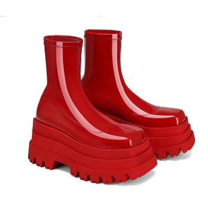 2024 elastik platformu yarım çizmeler tıknaz yüksek topuk streç patik moda rahat Trendy ayakkabı kadınlar yüksek topuk çizmeler - Product Image 3