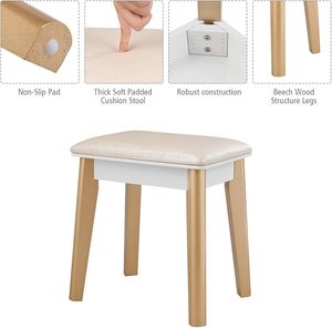 Ensemble de coiffeuse avec miroir LED, 3 modes d'éclairage coloré et luminosité réglable, avec tabouret rembourré pour <span class=keywords><strong>filles</strong></span> - Product Image 5