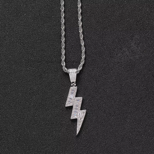 3-Row Iced Out Bolt Pendant, Men's Hip Hop CZ <b>Statement</b> <b>Necklace</b> for Clubbing & Streetwear - Product Image 5