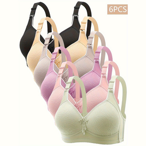 6 pezzi di biancheria intima da donna di alta qualità con spalline morbide imbottite e resistenti, fascia <span class=keywords><strong>taglie</strong></span> <span class=keywords><strong>forti</strong></span>, reggiseno senza cuciture Push up - Product Image 1
