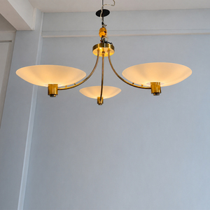 Lámpara de techo semiempotrada de lujo con tres cabezales y pantalla de cristal esmerilado en forma de platillo para mesa de comedor de villa, iluminación interior para sala de estar - Product Image 5