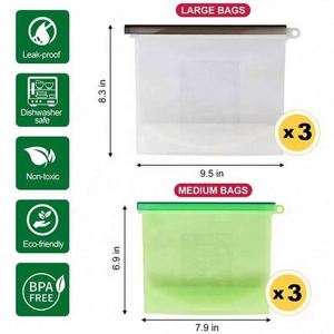 Sacs de conservation alimentaire sous vide en silicone réutilisables, écologiques et étanches avec fermeture éclair transparente pour la cuisine (vente en gros) - Product Image 2