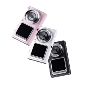 Cámara digital compacta CAM-07 con doble pantalla, sensor CMOS y soporte para tarjetas Micro SD en colores rosa, blanco y negro - Product Image 1