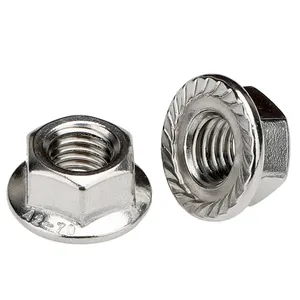 DIN6923 Stainless Steel 304 Fine threaded Hexagon Flange Nuts Pinking self-locking nut M8*1.0/ M10*1.0/1.25, M12*1.25/1.5