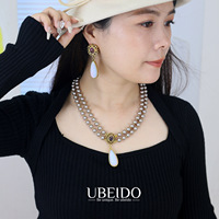Ensemble collier et boucles d'oreilles perles, style luxe léger, sensation haut de gamme, chaîne de clavicule, bijoux artistiques rétro, vente chaude