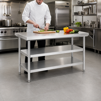 Plan de travail anti-rayures pour cuisine commerciale, table de travail en acier inoxydable à trois niveaux pour la transformation alimentaire
