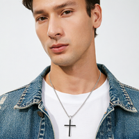 Pendentif croix en acier inoxydable, style hip-hop unisexe, long collier pour pull, option de gravure personnalisée, accents diamantés, plaqué or 14 carats