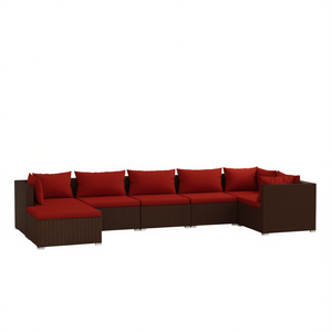 Ensemble de salon de jardin en rotin brun 6 places, mobilier de jardin résistant aux intempéries, design contemporain - Product Image 1