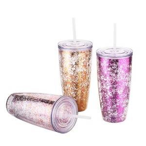 Gobelet en plastique à double paroi avec couvercle, motif dessin animé, pour boissons glacées <span class=keywords><strong>d</strong></span>'été, avec paille, 400 ml, design moderne, idéal pour les fêtes - Product Image 2
