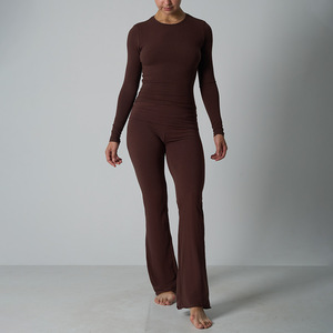 Conjunto de Pantalones de Manga Larga de Color Sólido para Mujer, Mezcla de Algodón y Elastano, para Yoga en Casa, Estilo Urbano, Tallas Internacionales - Product Image 2