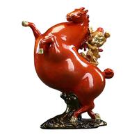 Figurine Chinoise Traditionnelle Feng Shui Cheval Singe Porte-Bonheur Personnalisée en Laiton Animal du Zodiaque Peint Décoration Bureau Maison Carrière