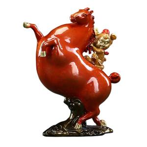 Statue de singe porte-bonheur Feng Shui traditionnel chinois en laiton, animal du zodiaque peint, décoration de bureau et de maison, pour le succès professionnel et la prospérité - Product Image 1