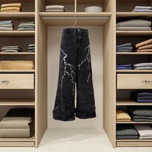 Pantalones Casuales Holgados de Mezclilla Lavada a la Moda, Pantalones Vaqueros Holgados para Hombre, Pantalones Vaqueros Negros de Corte Holgado para Hombre - Product Image 2