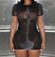Robe moulante transparente Viviblook Y26DS074 pour femme, nouvelle collection été, sexy, à manches courtes, mini-robe de soirée
