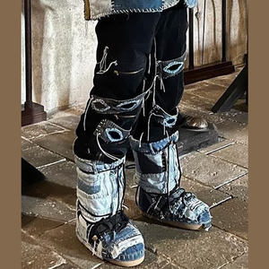 ديزنيو شعار مخصص ملابس الشارع العادية تناسب السراويل الجينز الرجال مع سحاب خمر حمض المغسول الجينز الفضفاضة - Product Image 2