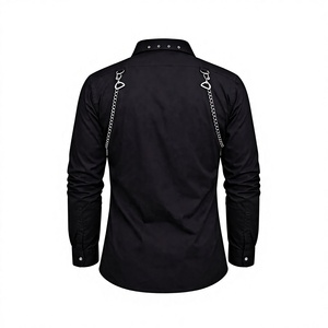 เสื้อเชิ้ตสไตล์พังก์สีดำสำหรับผู้ชาย แขนยาว ติดกระดุม แต่งโซ่และซิป สีพื้น ใส่สบายๆ สำหรับฤดูใบไม้ร่วง - Product Image 2