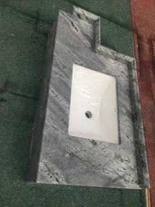 Venta caliente Milkey Grey Mármol Ensamblado con tazón Tocador de baño con fregadero UMS Venta directa de fábrica de alta calidad Pulido - Product Image 4