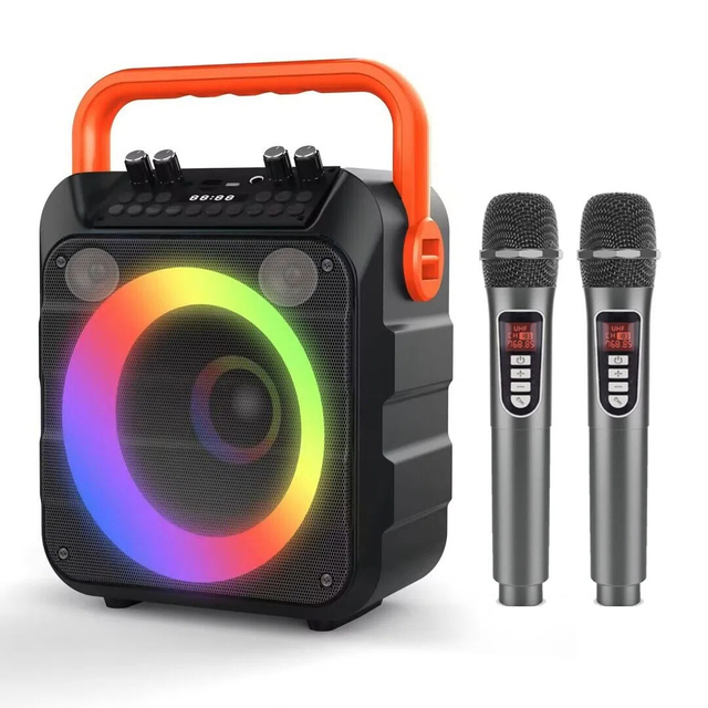 Portable PA System Karaoke Machine 2 Wireless Microphones Speaker Bass/Treble Adjustment Home Theater Speaker