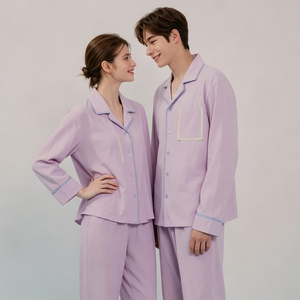 Ensemble de pyjama classique en coton violet assorti pour la famille, vêtements de nuit en bambou, vêtements de détente pour les fêtes, ensemble de pyjama personnalisé pour femmes et hommes, OEM - Product Image 5
