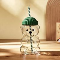 Gobelet en verre ours en peluche de luxe avec couvercle, ours vert mignon avec couvercle et paille, bouteille d'eau, articles de boisson, cadeaux