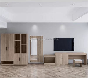 Ensemble de lit simple en bois massif écologique et durable avec têtes de lit et table de chevet pour mobilier de chambre moderne d'hôtel ou d'appartement - Product Image 4