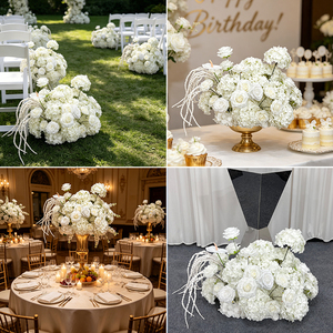 ลูกบอลดอกไม้ประดิษฐ์สีขาวทั้งหมด ทำจากผ้าไหม ประกอบด้วยกุหลาบและไฮเดรนเยีย งานแฮนด์เมด ดีไซน์ทันสมัย สวยงาม เหมาะสำหรับตกแต่งโต๊ะกลางในงานแต่งงาน ทางเดิน และเวที - Product Image 2