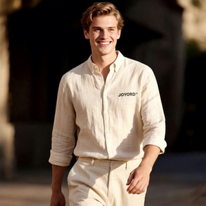 Camicia Casual da <span class=keywords><strong>Uomo</strong></span> in Cotone e <span class=keywords><strong>Lino</strong></span> a Maniche Lunghe, Multicolore, con Bottoni, per Spiaggia e Resort, Stile Vintage - Product Image 1