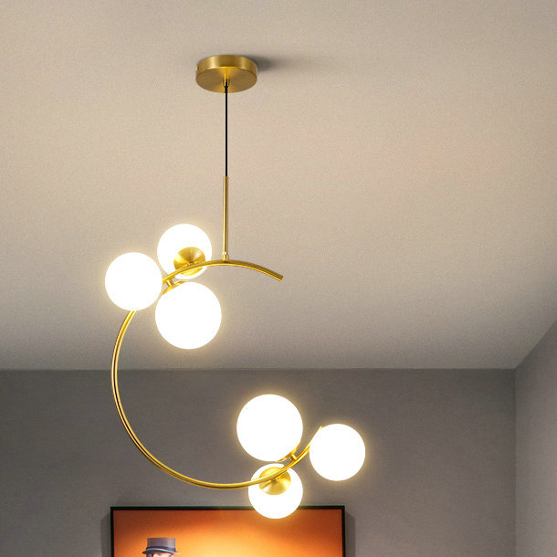 Moddeny Lampadario A Soffitto Moderno E27 Con 6 Luci, Lampadario A Sospensione In Metallo Vintage Con Paralume In Vetro A Sfera Per Camera Da Letto Soggiorno Cucina Loft 90cm Diametro - 11
