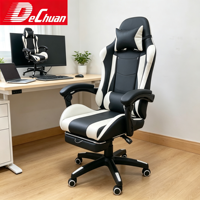 Chaise de jeu ergonomique pivotante à dossier haut réglable en cuir PU avec repose-pieds rétractable et support lombaire pour la maison et le studio